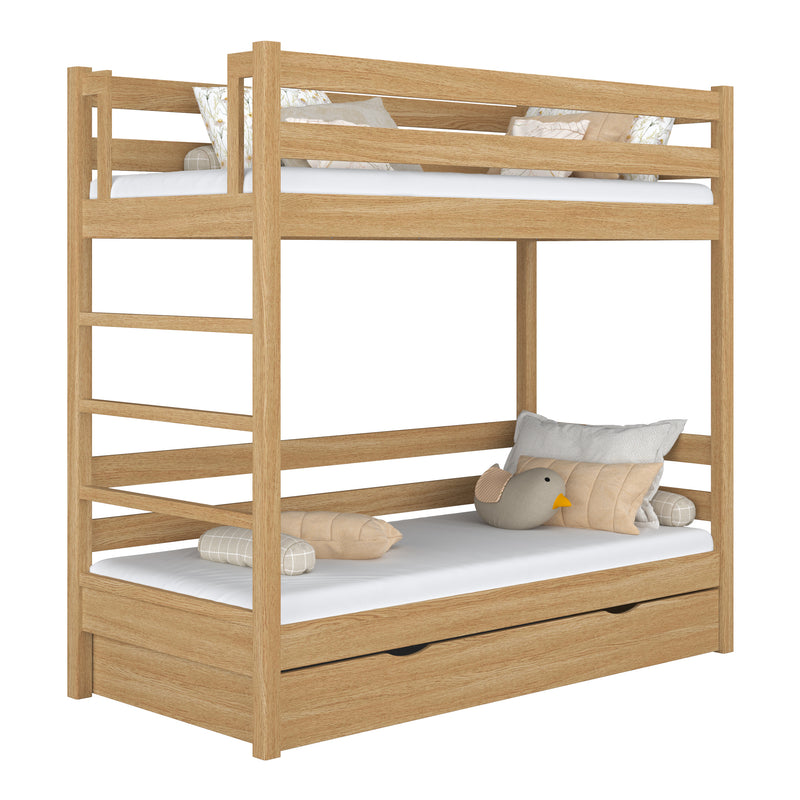 Oak Bunk Bed with Drawer Natural Oak – Children’s Room, Solid Wood, Scandi