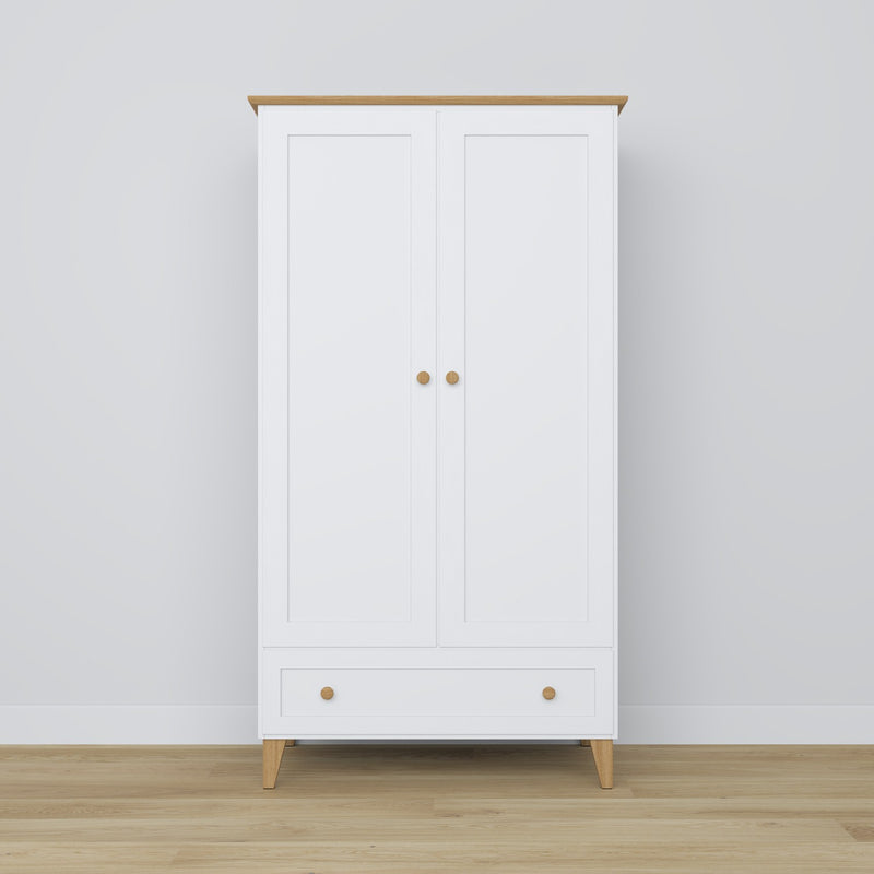 Armoire 2 portes z tiroir en bois blanc avec chêne – chambre, style scandinave