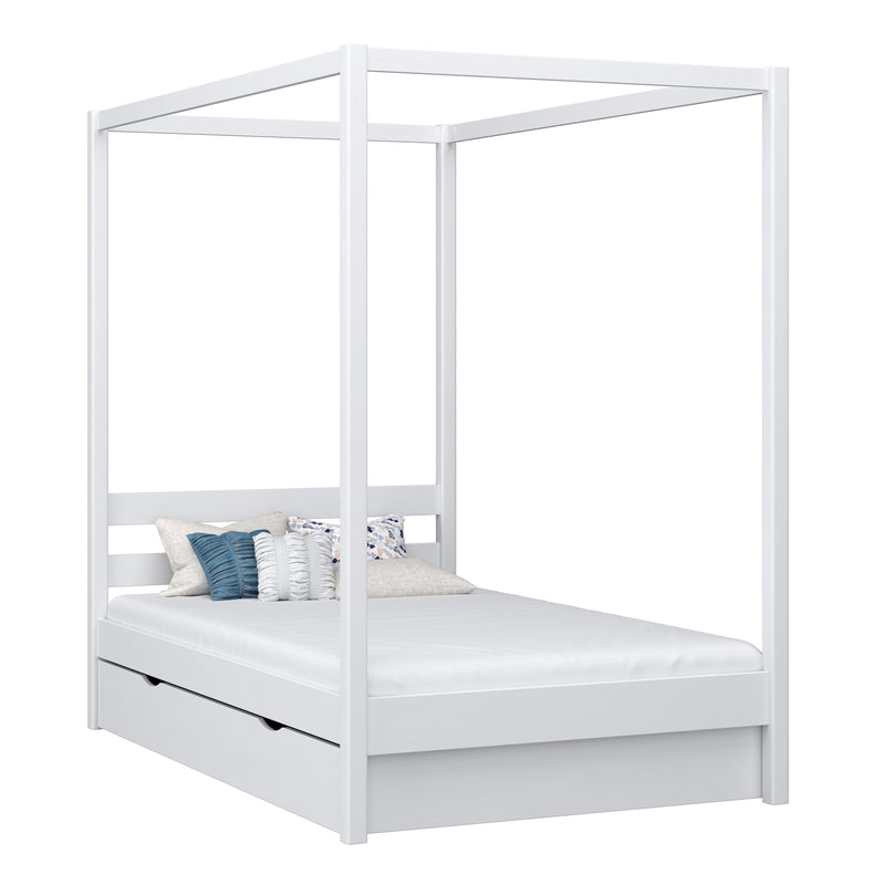 Himmelbett mit Baldachin und Schublade Holz Weiß – Kinderzimmer, Scandi-Stil