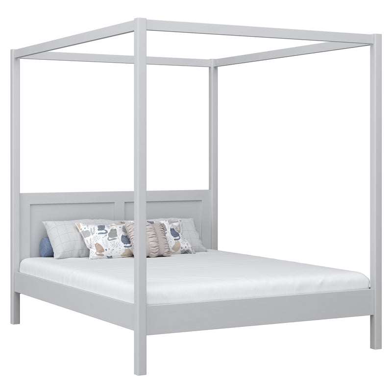 Doppelbett mit Baldachin Holz grau – Schlafzimmer, skandinavischer Stil
