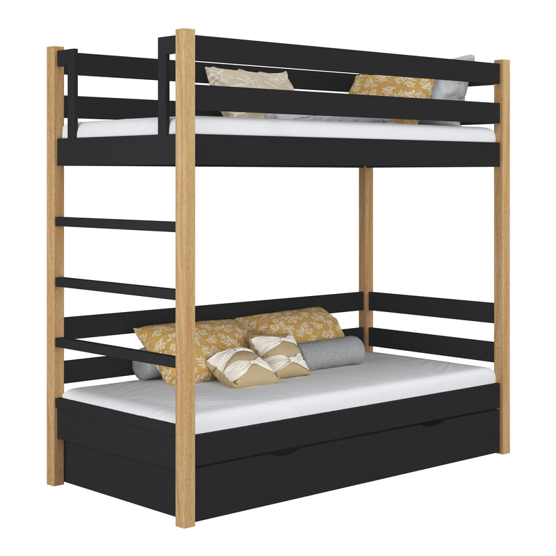 Etagenbett mit Schublade Holz Schwarz-Eiche – Kinderzimmer, Massivholz, scandi