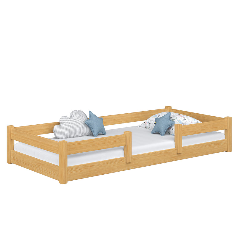 Lit bas en bois pin naturel – chambre, bois massif, style scandinave Nizio