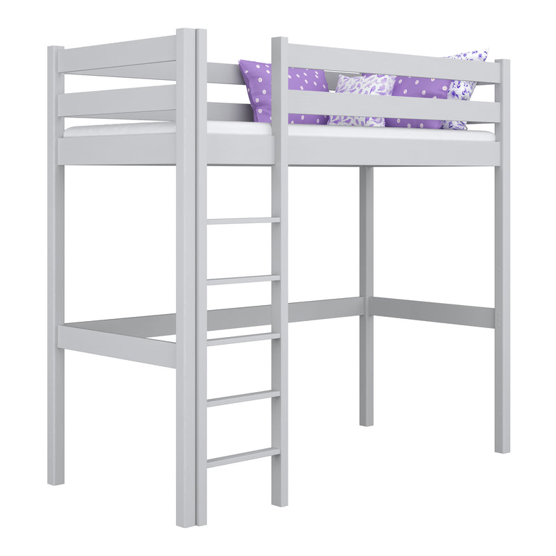 Hochbett aus Holz grau – Kinderzimmer, Massivholz, Scandi-Stil
