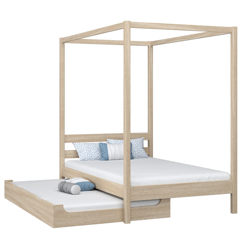 Oak canopy bed with mattress drawer bleached oak – scandi child’s room