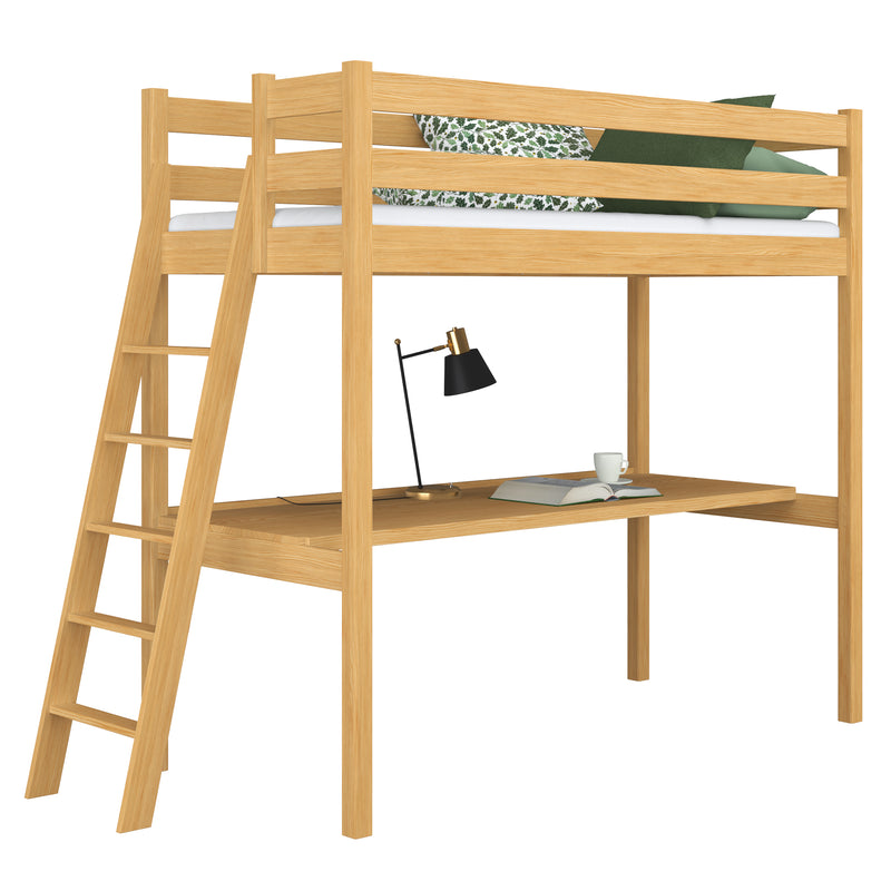 Hochbett mit Schreibtisch aus Holz Kiefer natur – Kinderzimmer, scandi Nizio