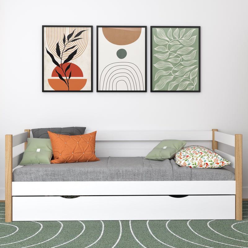 Sofa-lit avec tiroir en bois blanc-chêne – chambre d'enfant, style scandinave Nizio