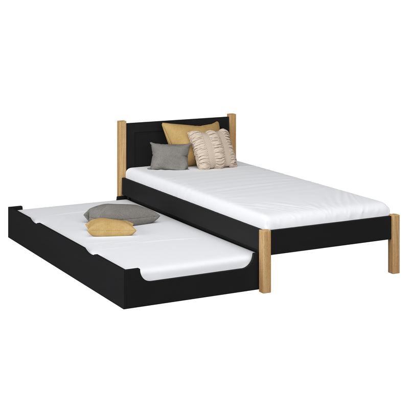 Bett mit Schublade für Matratze Holz schwarz-eiche – Kinderzimmer, scandi Nizio
