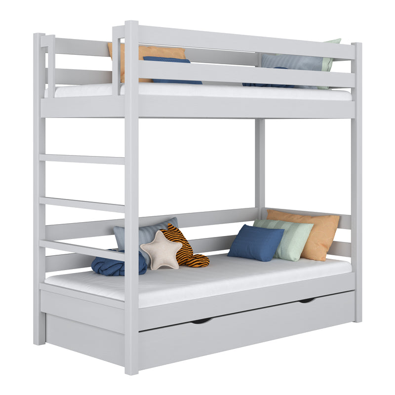 Grey Wooden Bunk Bed with Drawer – Children’s Room, Solid Wood, Scandi