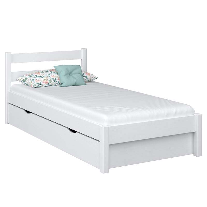 Einzelbett mit Schublade N01 aus Holz in Wunschfarbe RAL/NCS – Massivholz, Nizio