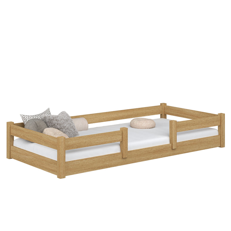 Niedriges Eichenbett natürliche Eiche – Schlafzimmer, Massivholz, skandinavischer Stil Nizio