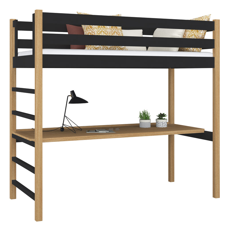 Hochbett mit Schreibtisch aus Holz schwarz-eiche – Kinderzimmer, scandi Nizio
