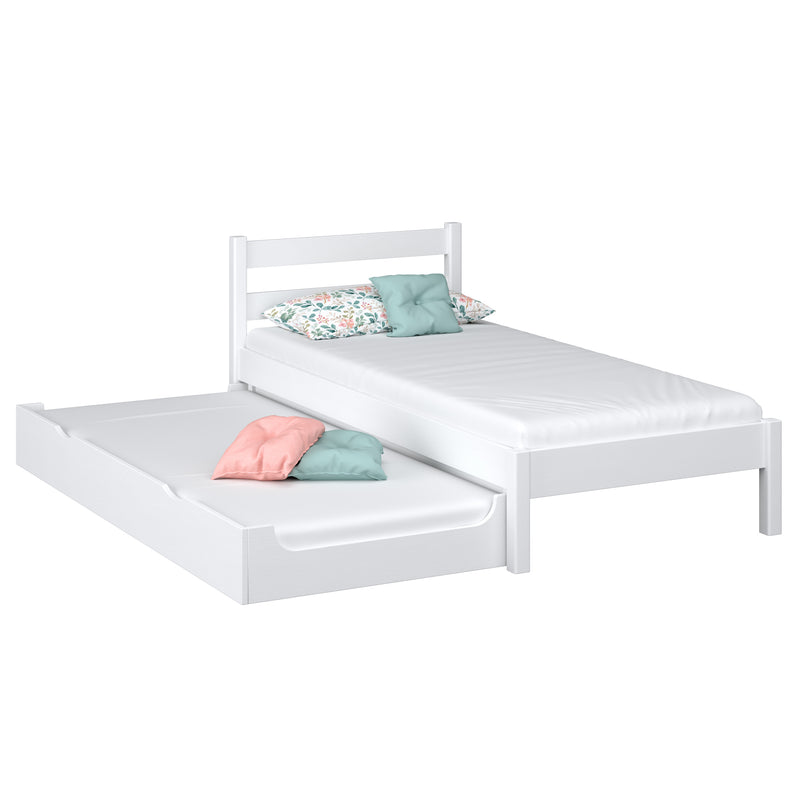 Single bed with mattress drawer N01 wooden in custom RAL/NCS color – solid wood, Nizio