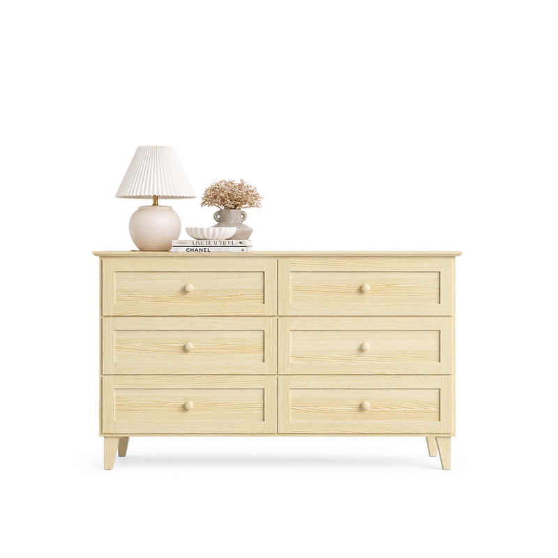 Kommode mit 6 Schubladen Kiefer farblos 154 cm – Schlafzimmer, skandinavischer Stil