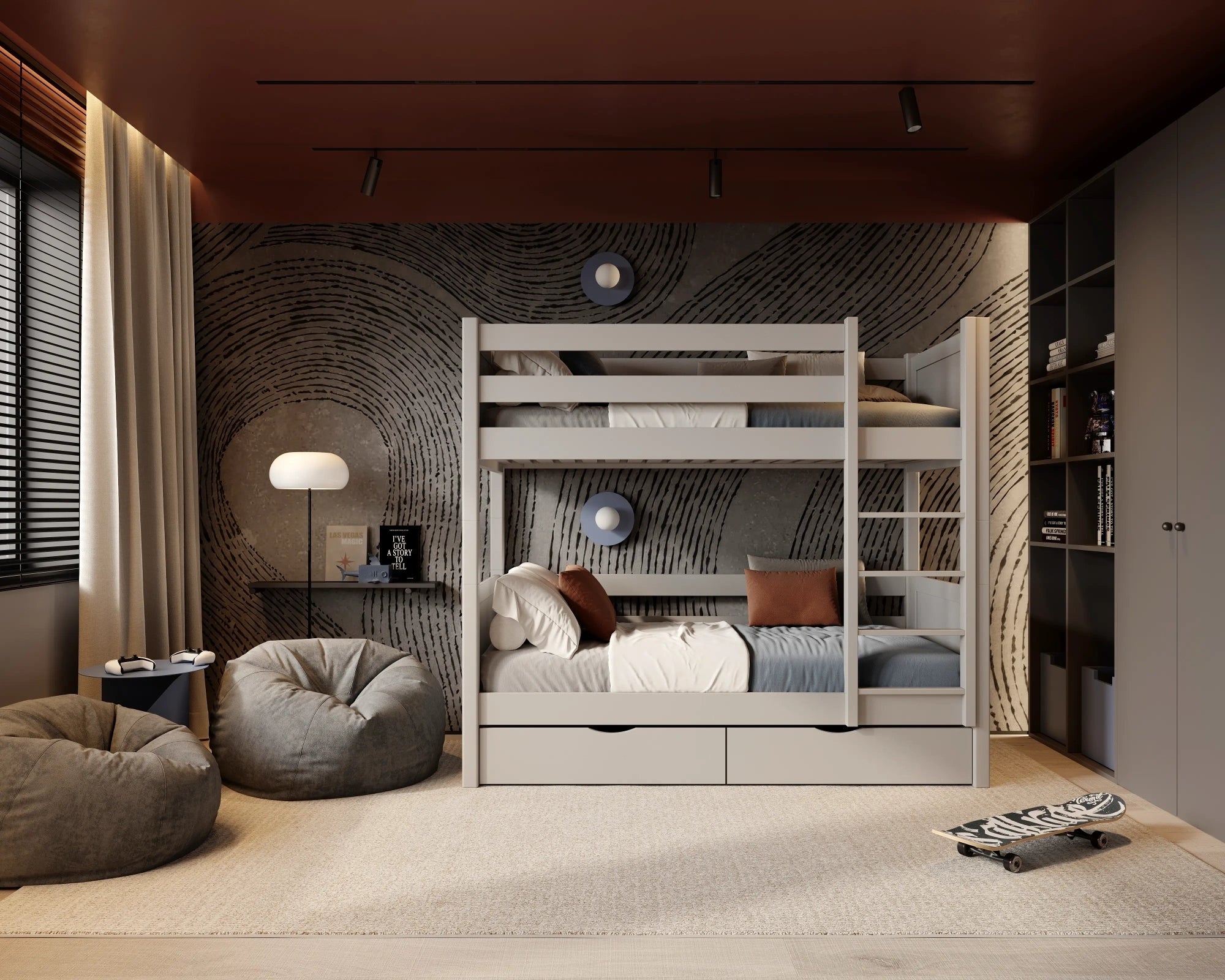 Grey Wooden Bunk Bed with Drawer – Dimensions and Diagram, Nizio