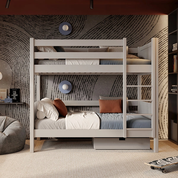 Grey Wooden Bunk Bed – Children’s Room, Solid Wood, Scandinavian Style