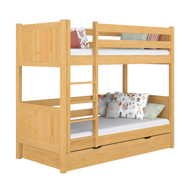 Natural Pine Wooden Bunk Bed with Drawer – Children’s Room, Solid Wood, Scandi