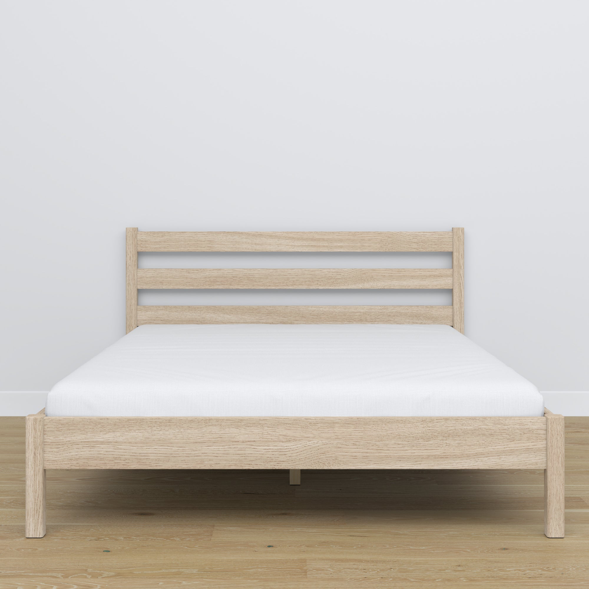 Doppelbett Eiche gebleicht – Seitenansicht, Proportionen und Form, Schlafzimmer