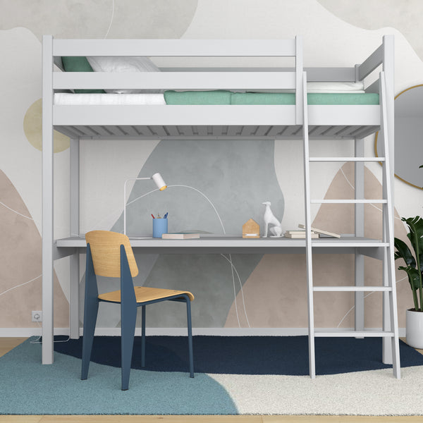 Grey Wooden Loft Bed with Desk – Children’s Room, Scandi Nizio