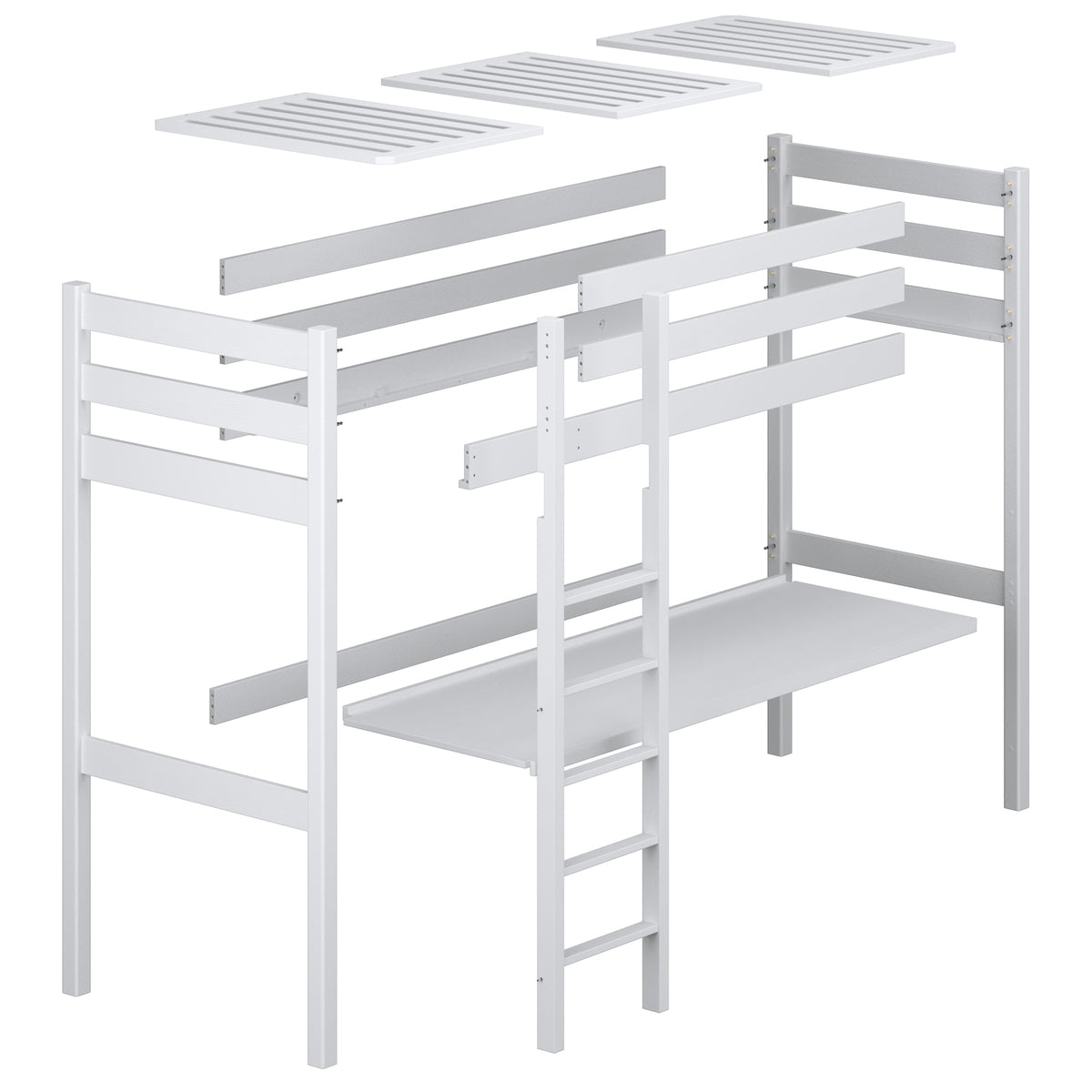 Loft bed with desk natural pine wooden – dimensions, Nizio Home