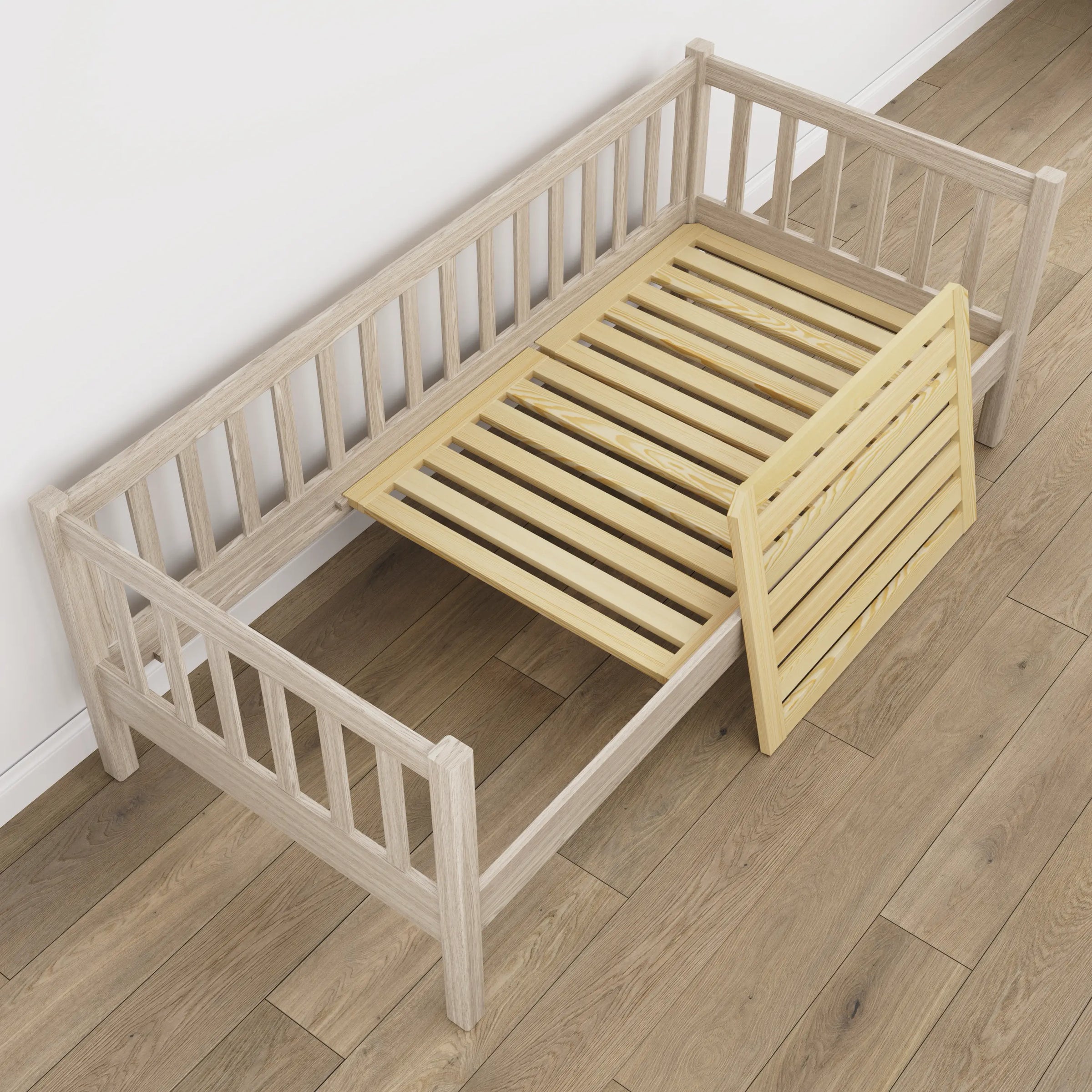 Bettsofa aus Eichenholz geweißte Eiche – Ansicht vom Kopfende, Kinderzimmer