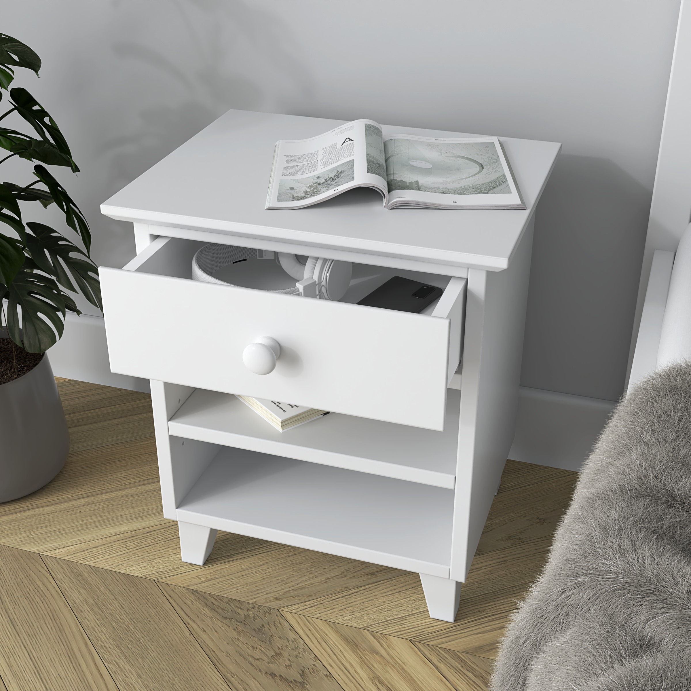 Table de chevet 1S N02 Scandi en bois blanc