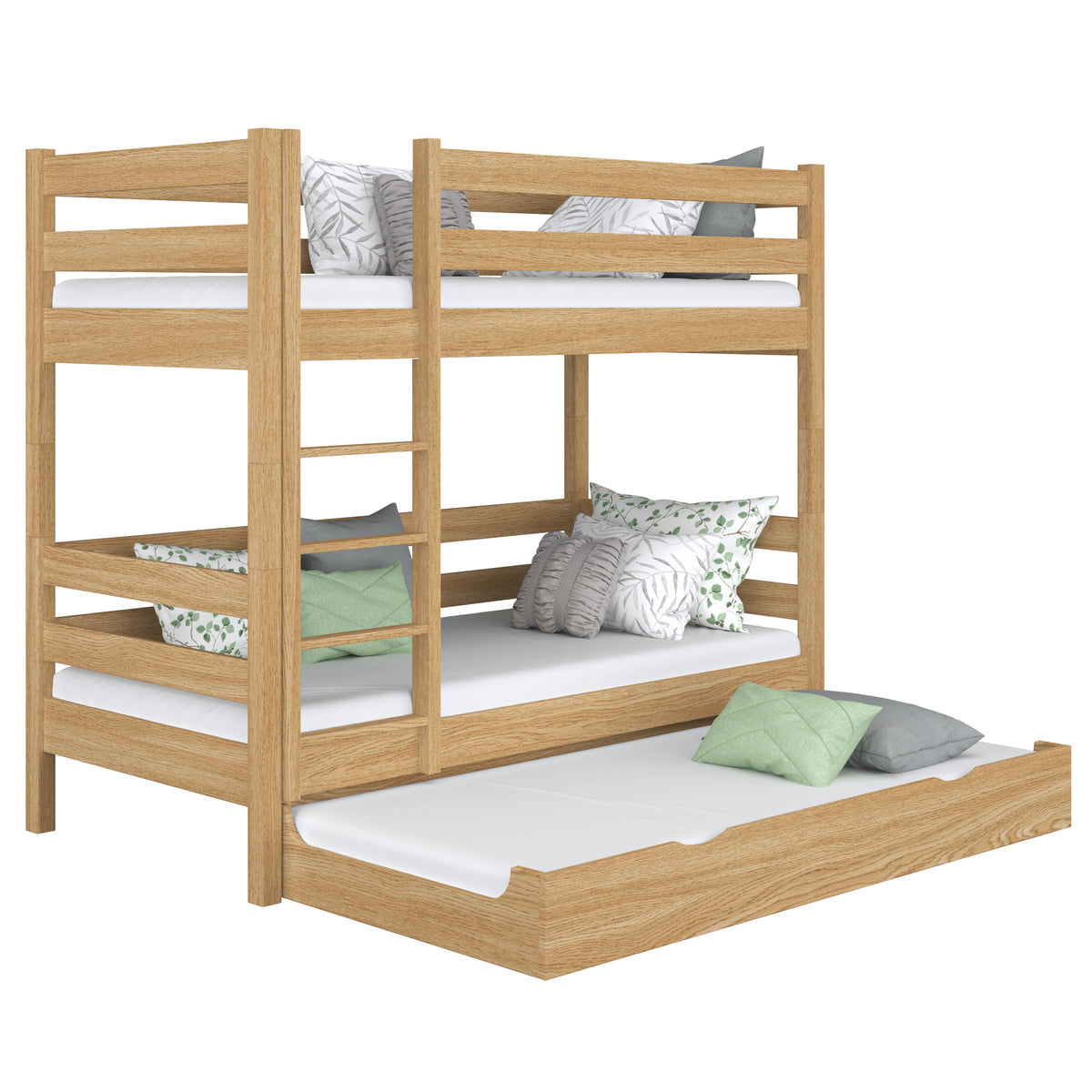 Lit superposé avec tiroir pour matelas en chêne chêne naturel – chambre d'enfant scandinave
