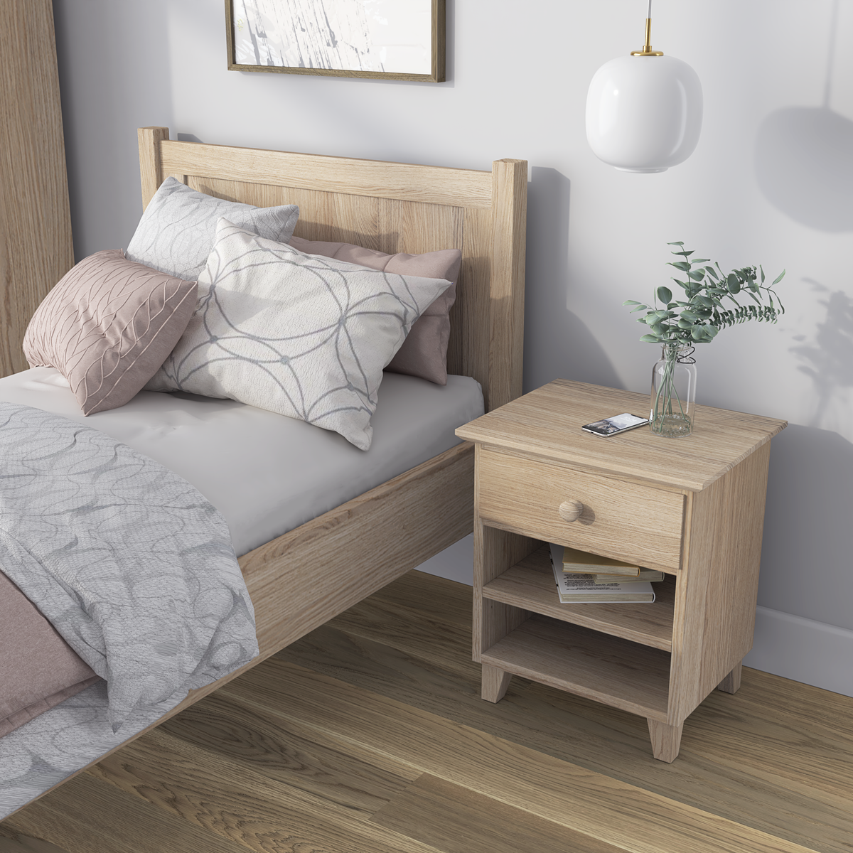 Table de chevet 1S N02 Scandi en chêne chêne blanchi
