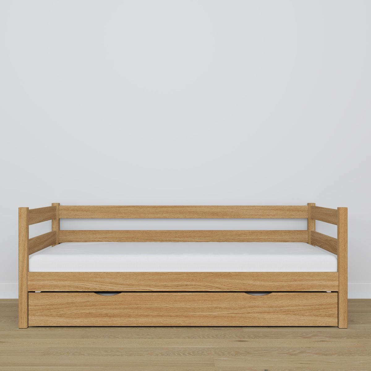 Sofa-lit avec tiroir pour matelas chêne naturel en chêne – dimensions, Nizio