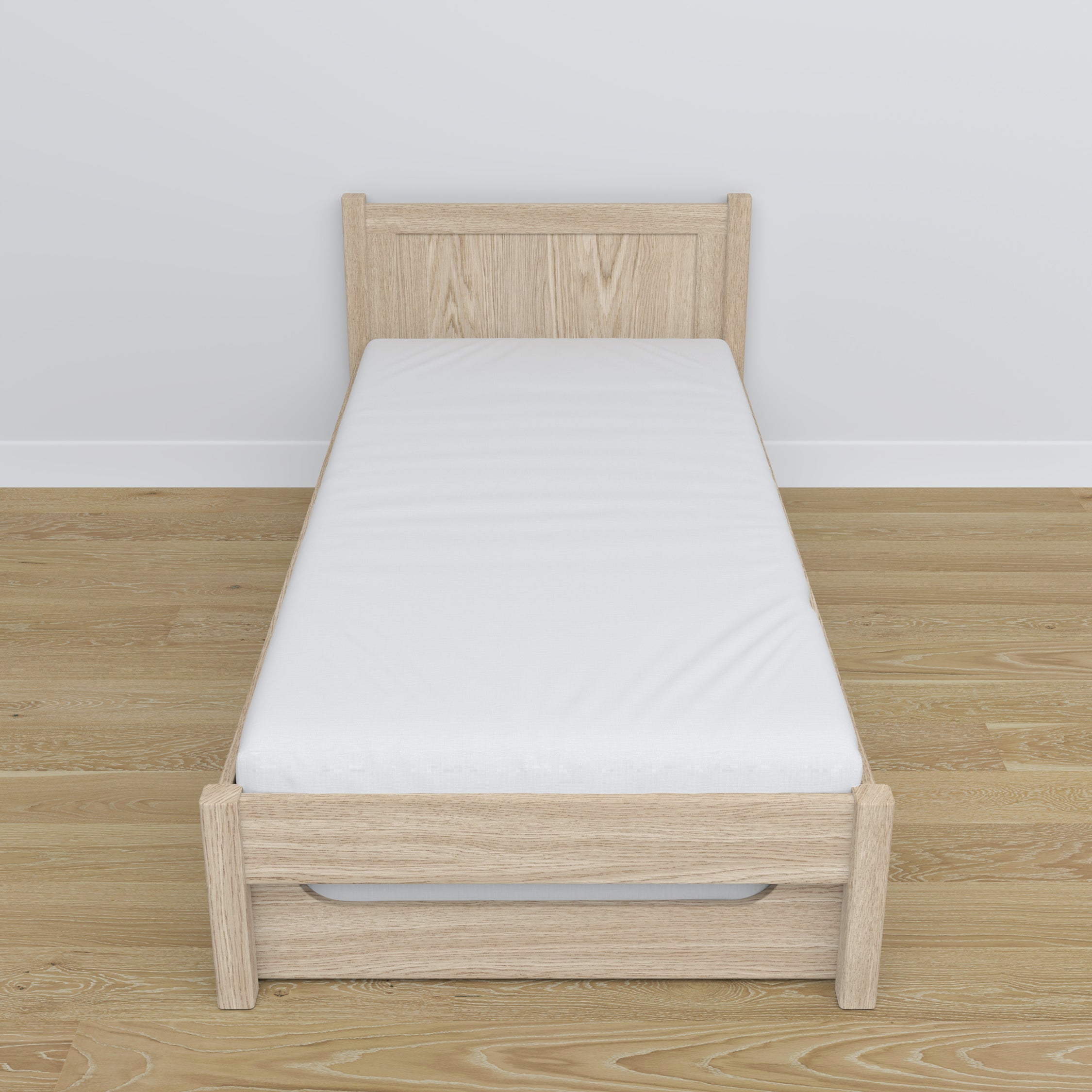 Bleached Oak Bed – Mattress Drawer, Oak Details, Nizio Home