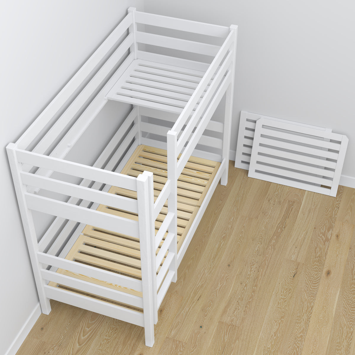 Lit superposé avec tiroir pour matelas blanc en bois – bois massif, style scandinave