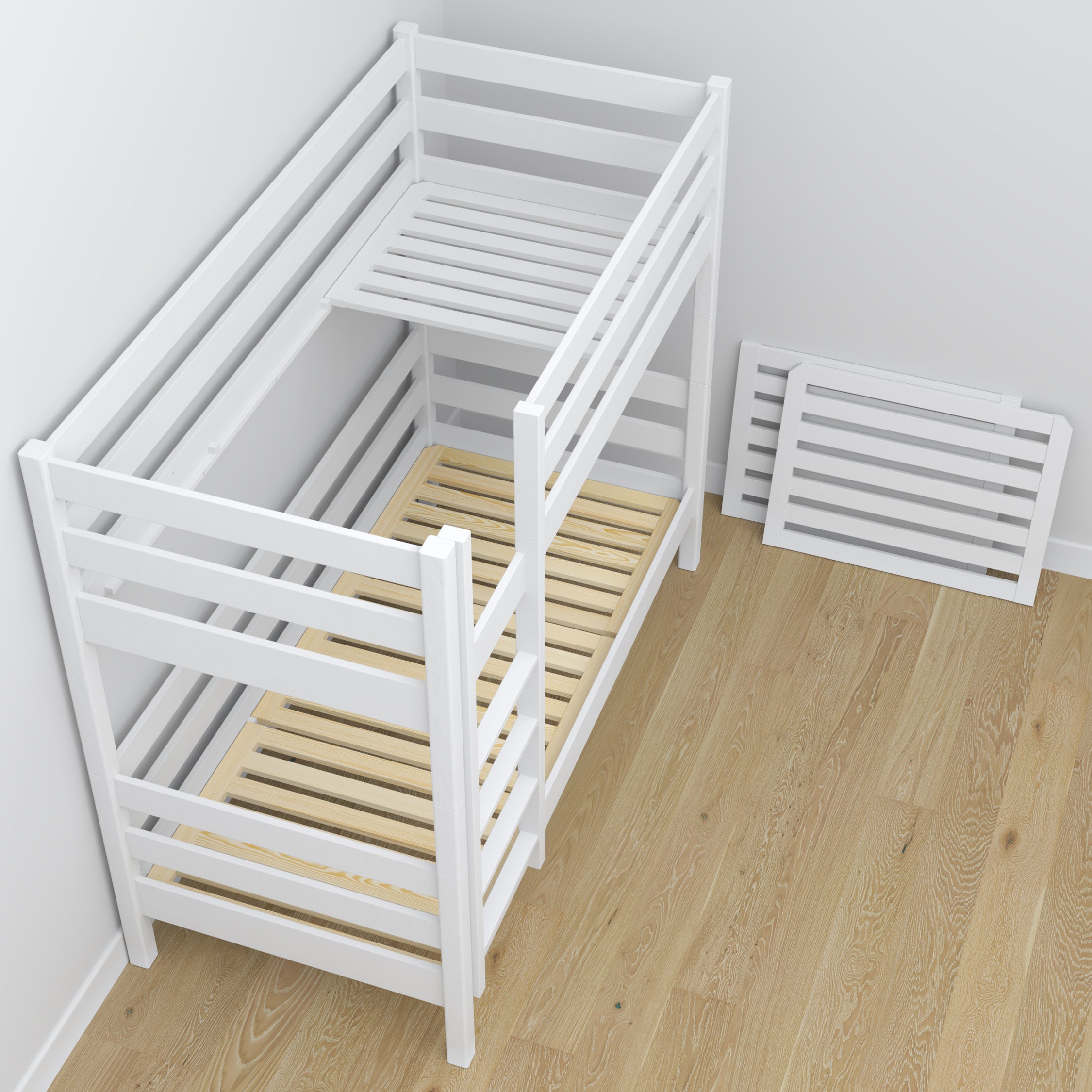 Lit superposé avec tiroir pour matelas blanc en bois – bois massif, style scandinave
