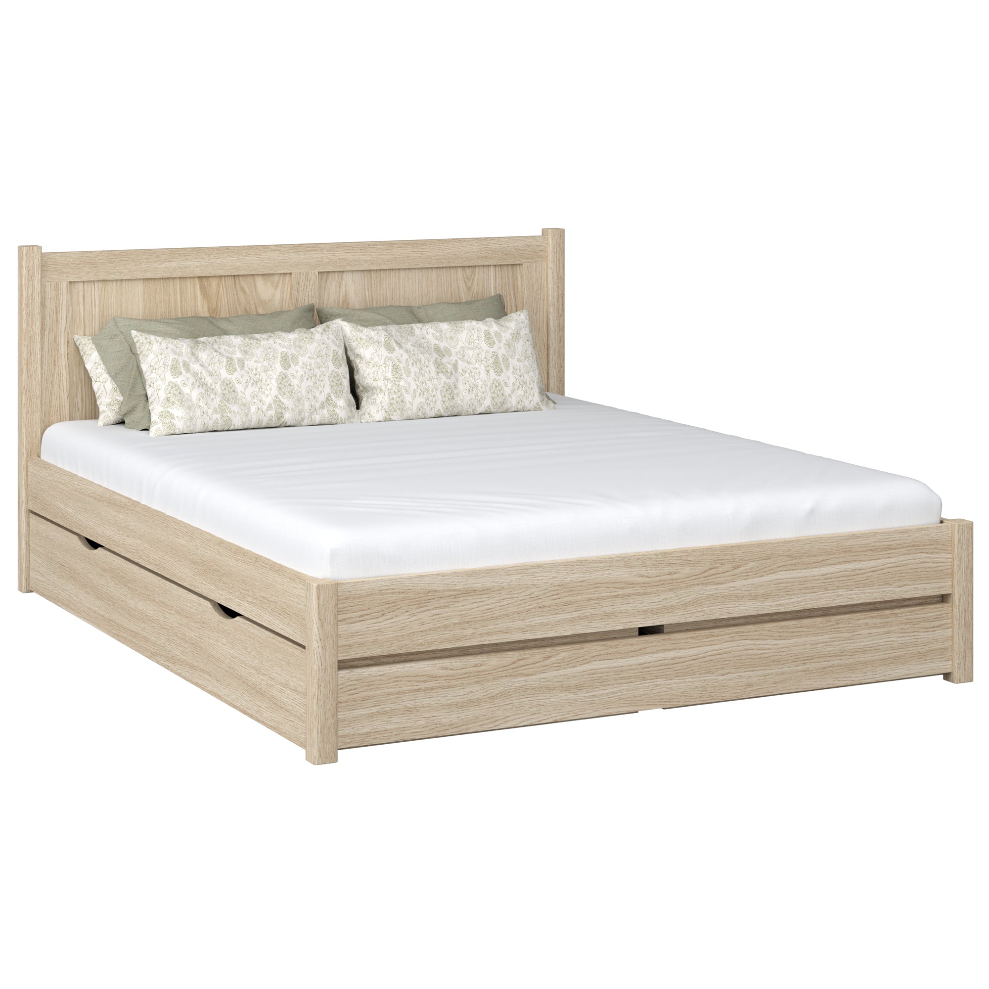 Lit double avec tiroir en chêne chêne blanchi – chambre, schowek, style scandinave
