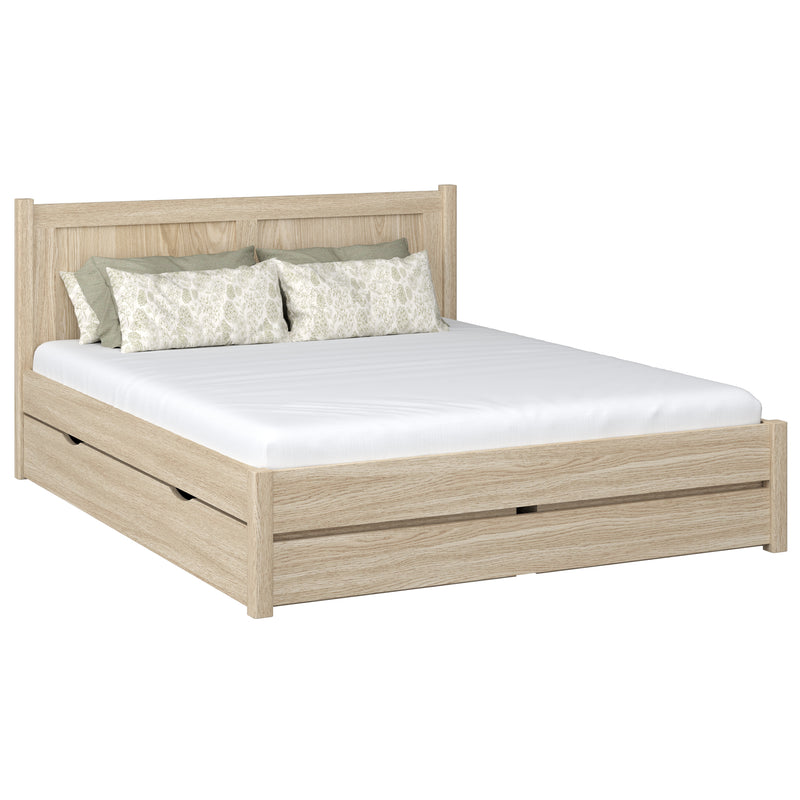 Lit double avec tiroir en chêne chêne blanchi – chambre, schowek, style scandinave