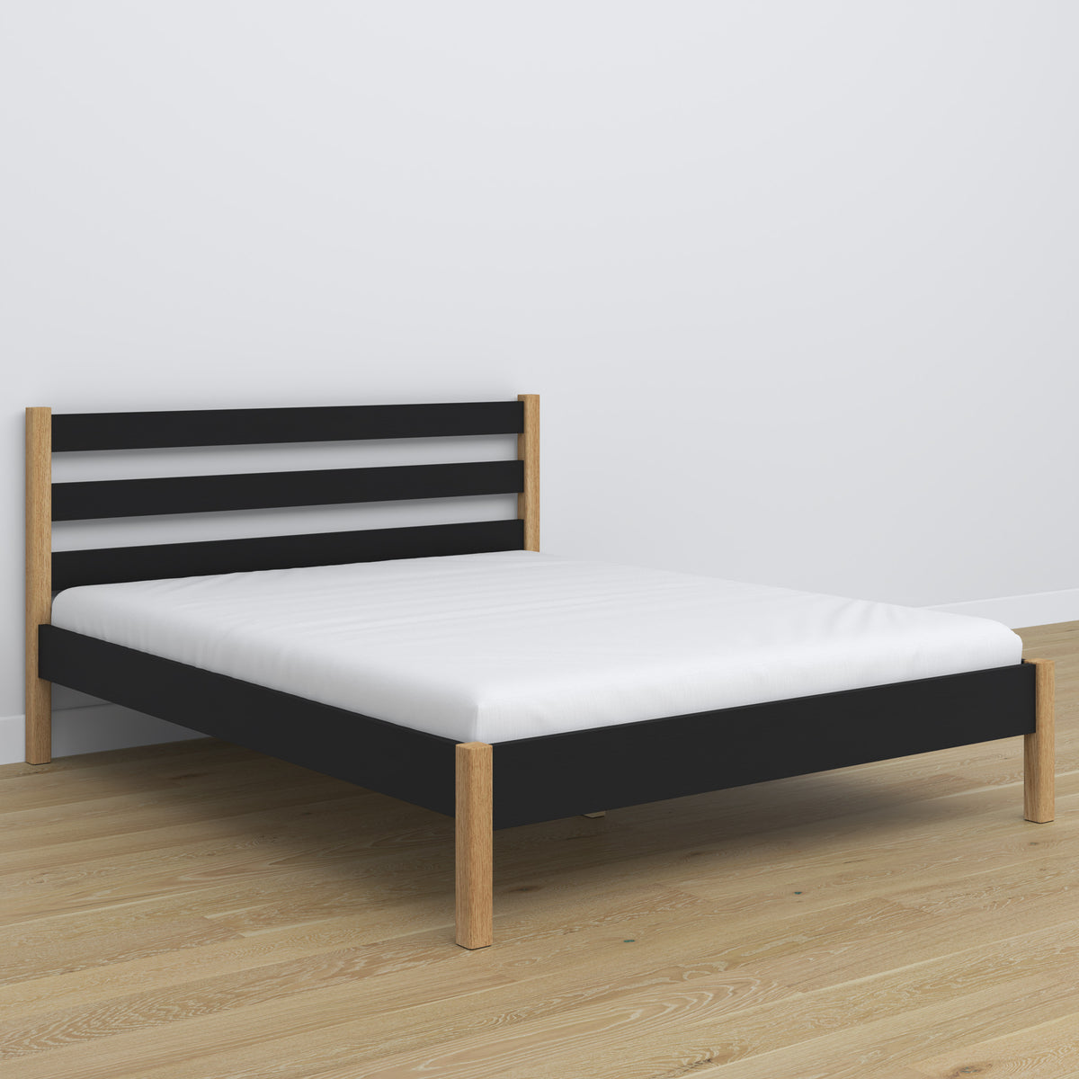 Doppelbett Holz Schwarz-Eiche – Beine und Basis, Nahaufnahme der Details