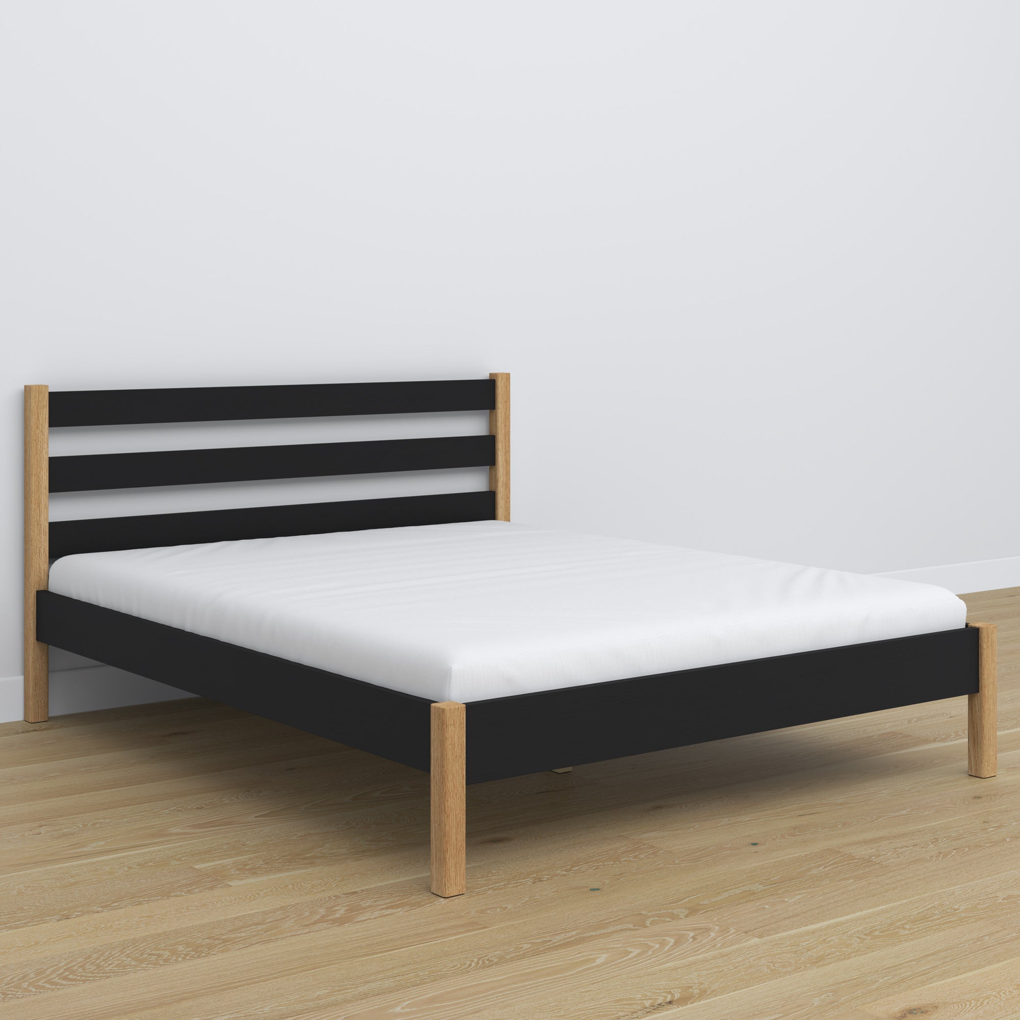 Doppelbett Holz Schwarz-Eiche – Beine und Basis, Nahaufnahme der Details