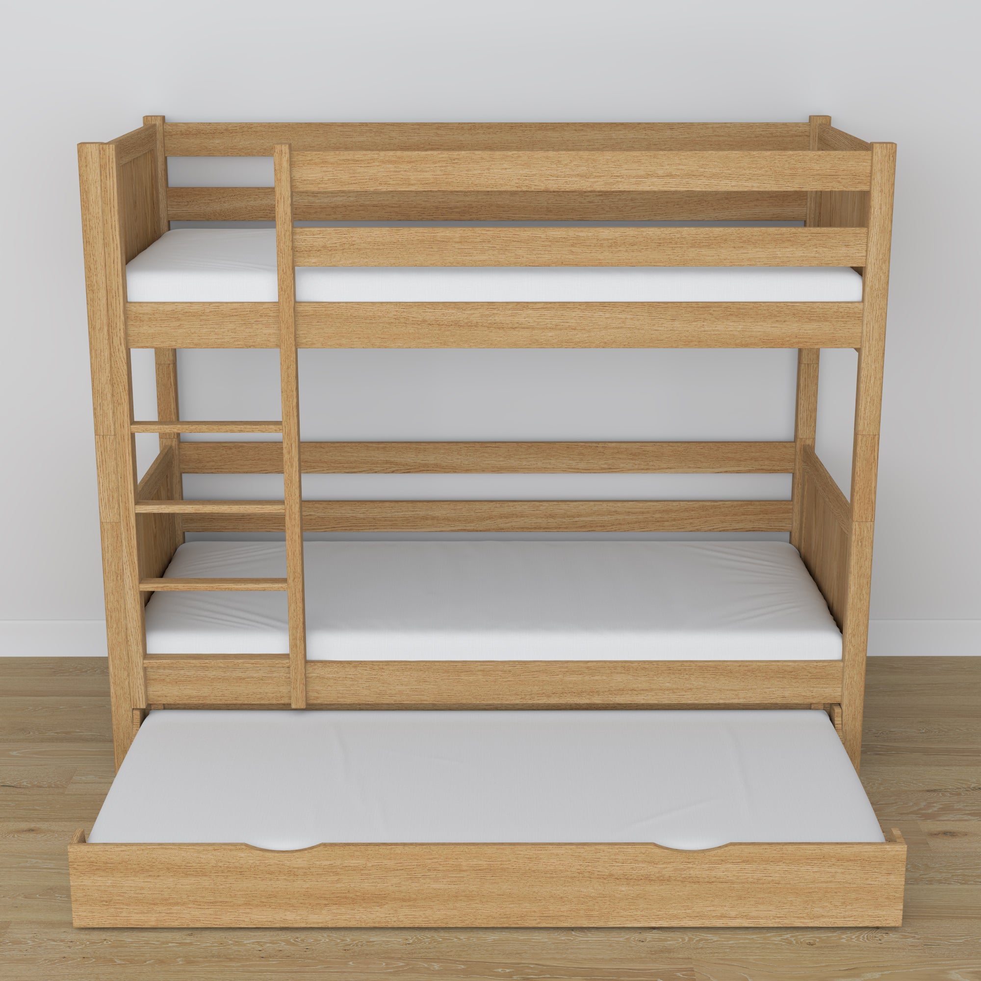 Natural Oak Bunk Bed – Oak Slatted Frame, Mattress Drawer