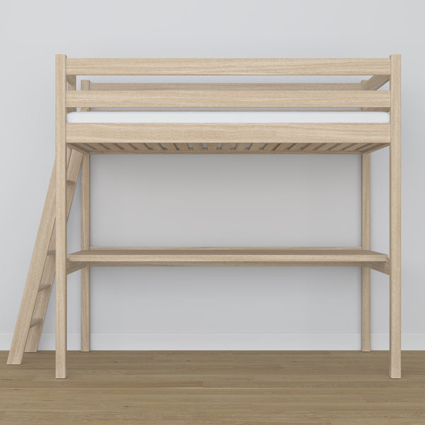 Loft bed bleached oak with desk – study space under the sleeping area, oak