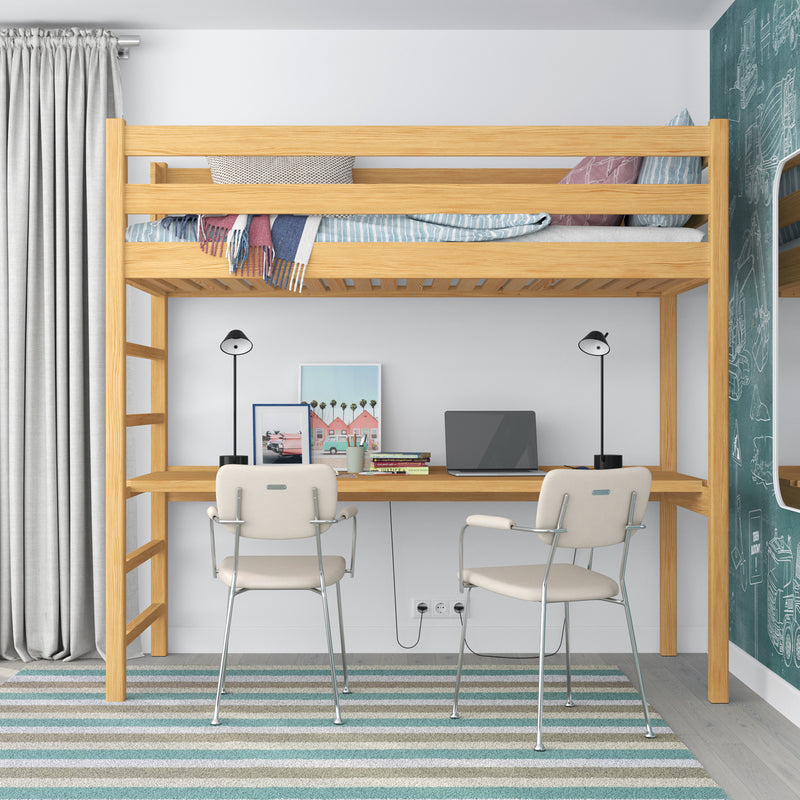 Hochbett mit Schreibtisch aus Holz Kiefer natur – Kinderzimmer, scandi Nizio