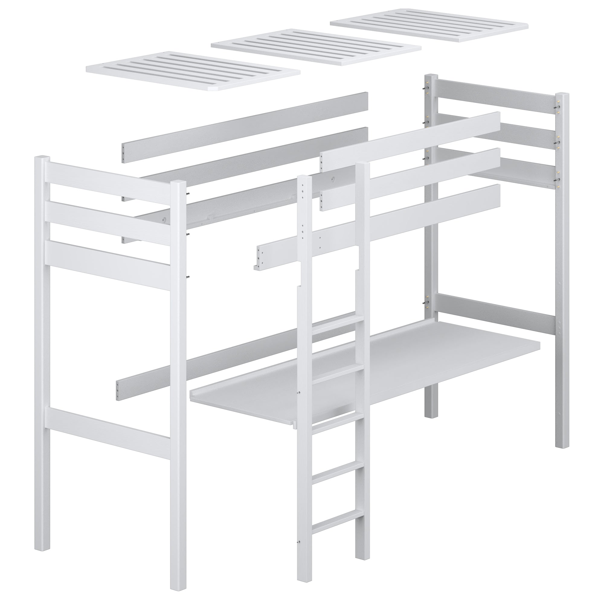 Black and Oak Wooden Loft Bed with Desk – Scandi Room Arrangement, Nizio