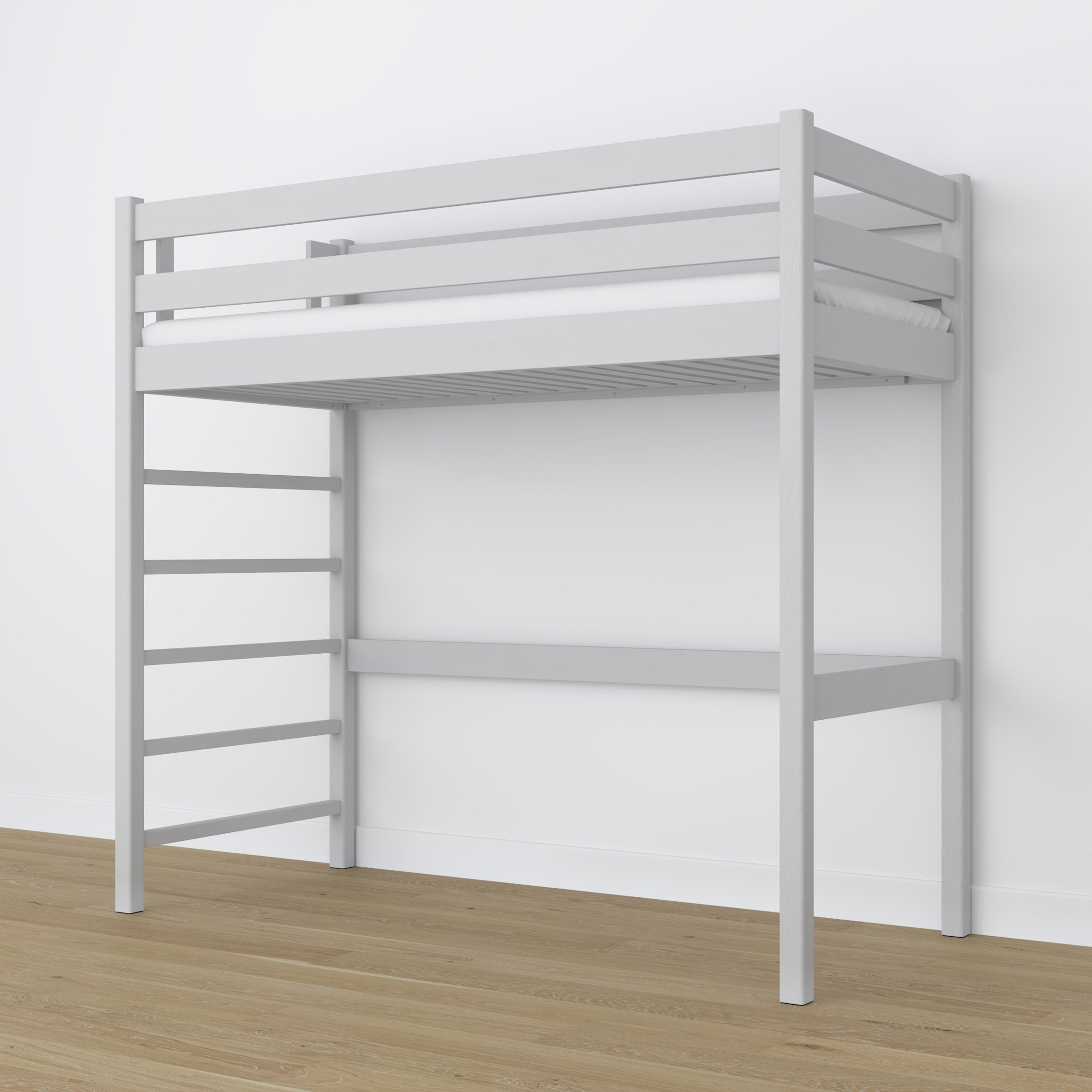 Hochbett Grau aus Holz – Maße und Schema, Nizio
