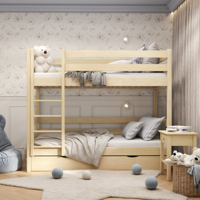 Clear Pine Wooden Bunk Bed with Drawer – Children’s Room, Solid Wood, Scandi