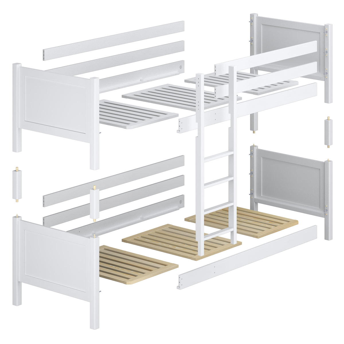 Grey Wooden Bunk Bed – Upper and Lower Sleeping Area, Scandi