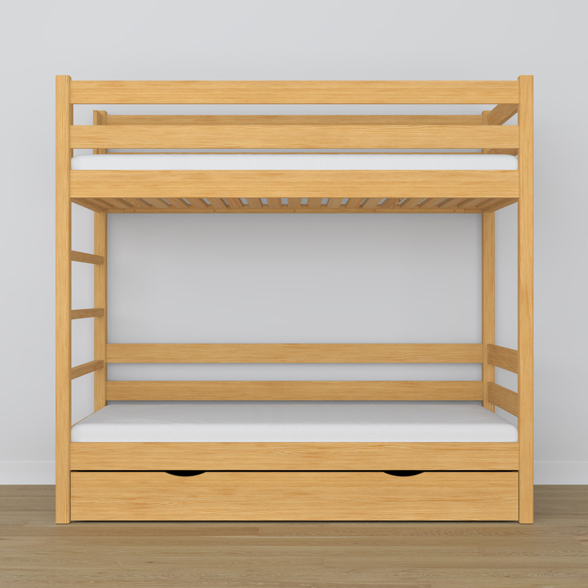 Natural Pine Bunk Bed – Wooden Slatted Frame, Side View