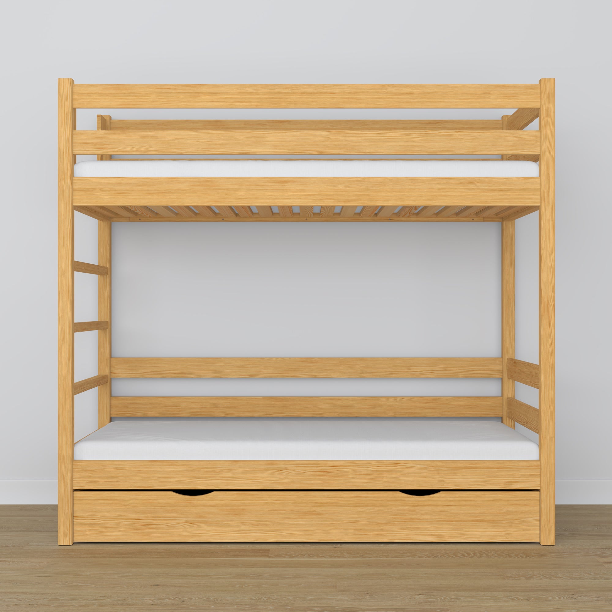 Natural Pine Bunk Bed – Wooden Slatted Frame, Side View