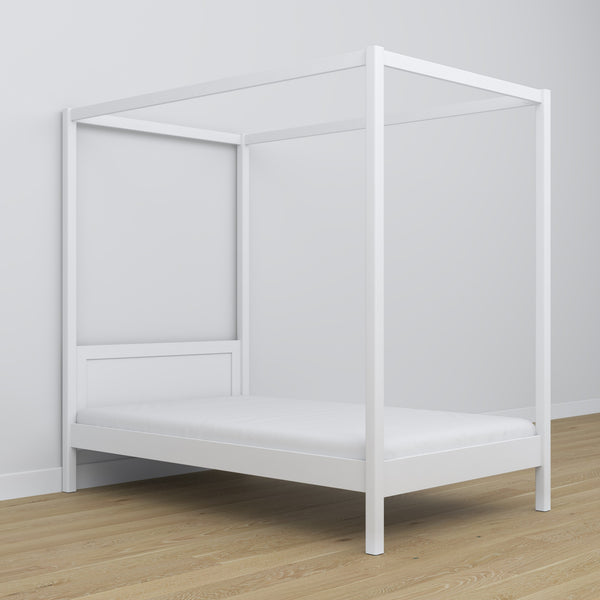 Łóżko biały z baldachimem – rama dekoracyjna drewniane, bezpieczne dla dzieci