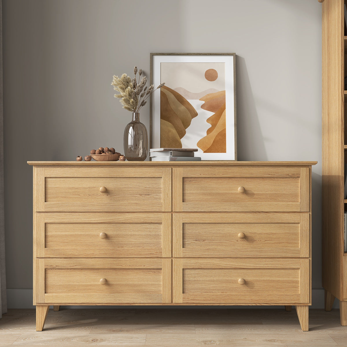 Kommode 6S Eichenholz Natureiche – offene Schubladen, geräumiges Staufach-Inneres