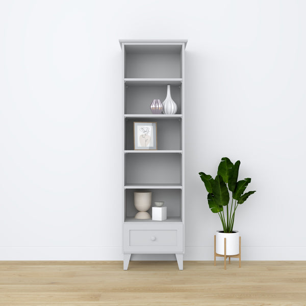 Regał z szufladą drewniane popielaty 57 cm – salon i gabinet, styl skandynawski