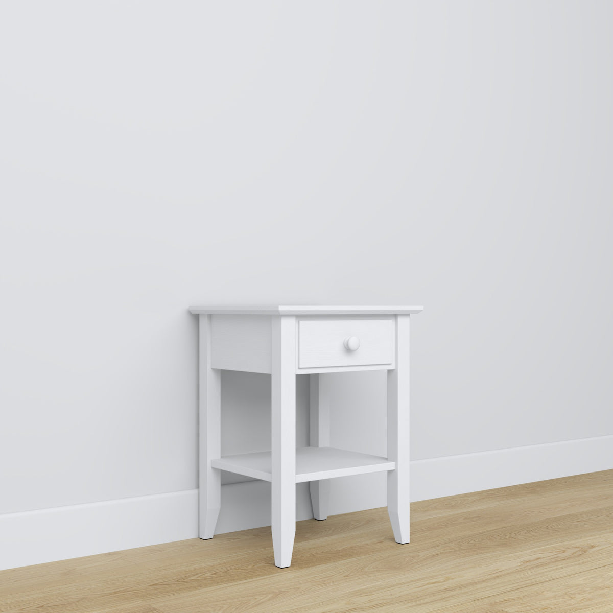 Table de chevet N01 blanc – en bois, vue frontale, Nizio Home