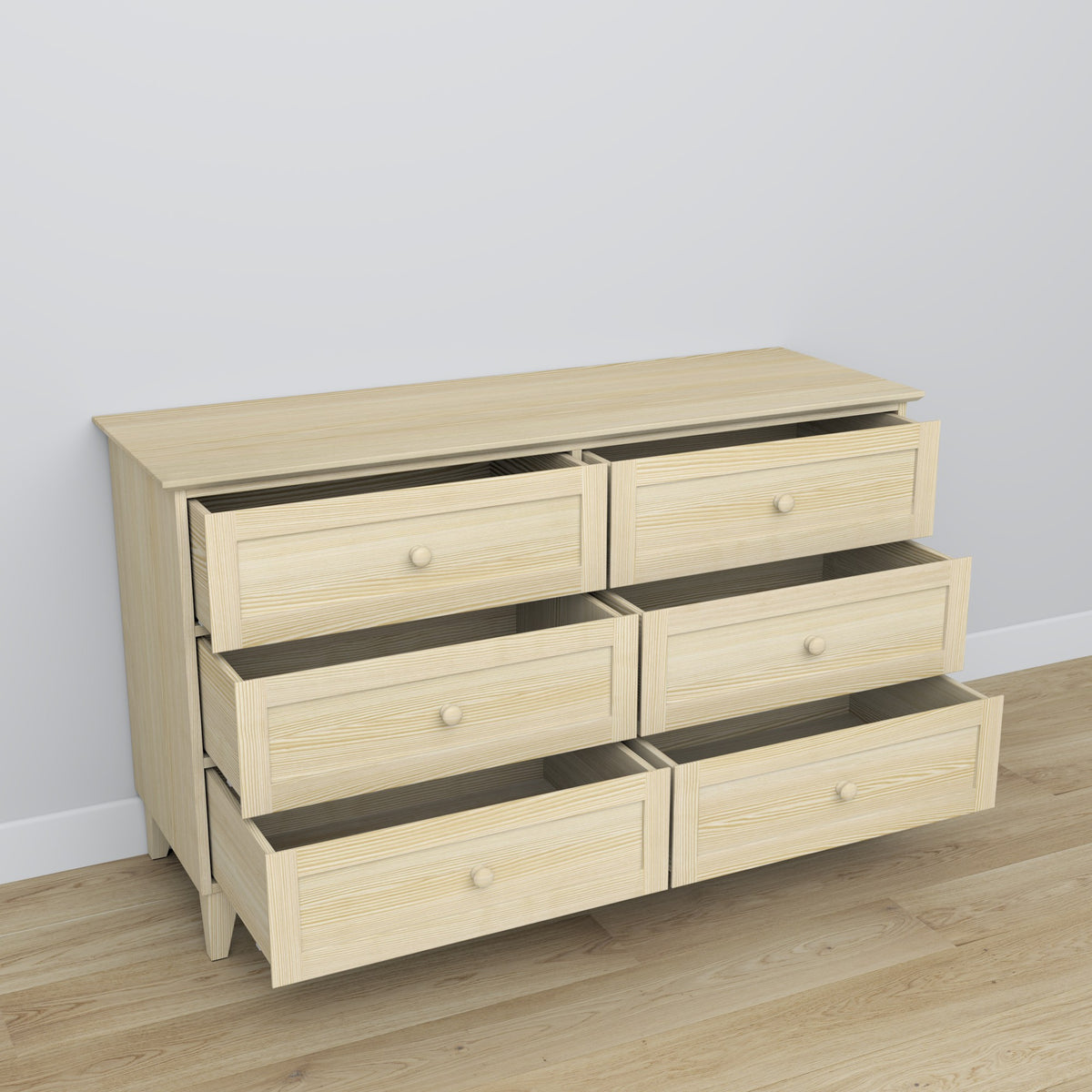 Commode 6S pin incolore en pin – vue de côté, profondeur i profil