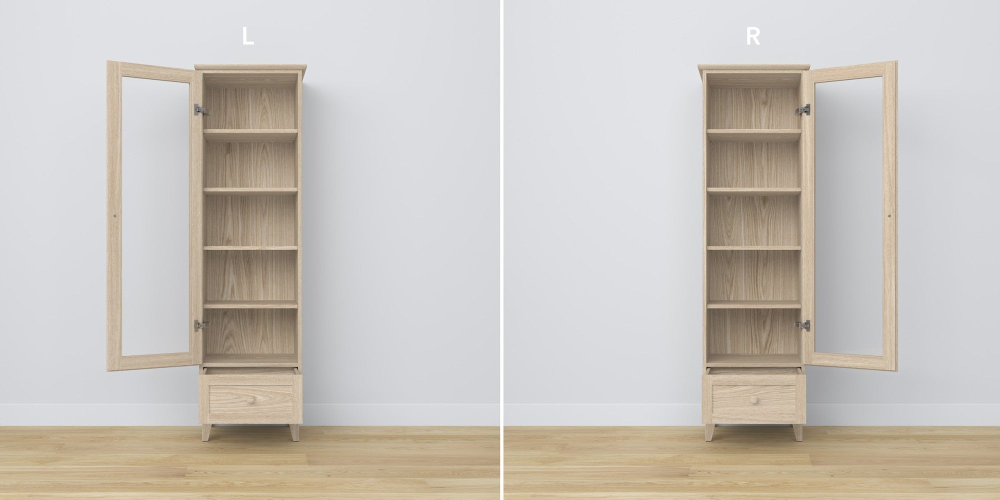 Vitrine 1S en chêne chêne blanchi dans le salon – décoration scandinave, Nizio